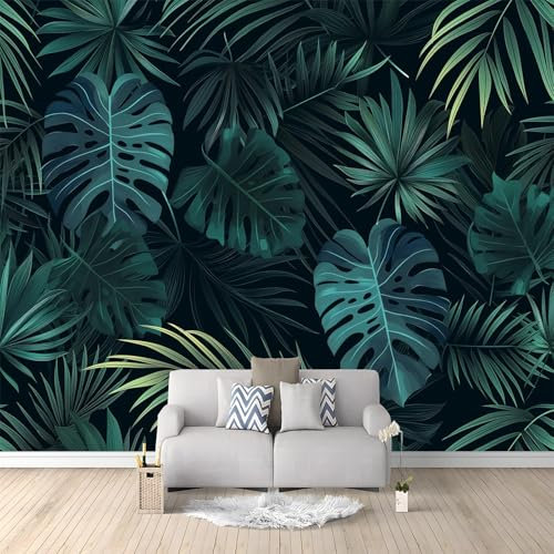 Fototapete Blätter Dschungel Tropisch Dunkelgrün 200x140 cm 3D Vliestapete Wandbild, Mustertapete Moderne Wandtapete, Wohnzimmer Schlafzimmer Kinderzimmer Büro Flur Wanddeko