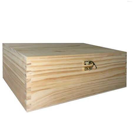 Holzkiste | Holzbox | Holzschachtel mit Deckel & Goldenem Verschluss | 31,5 x 18,5 x 11,5 cm | Erinnerungsbox | Natürliche Holzmaserung | Aufbewahrungskiste für Geschenke, Dokumente, Spielzeug