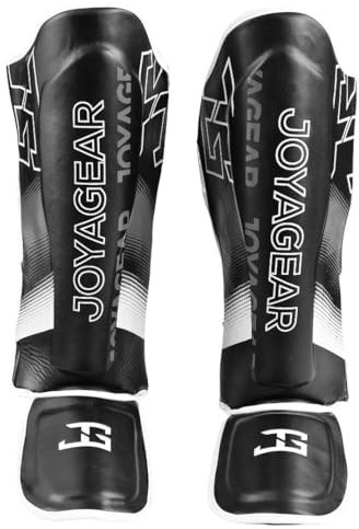 JOYAGEAR Schienbeinschoner Kickboxen - Evolution - Schwarz & Weiß - Größe S - Kampfsport Sparring Schienbeinschutz - Beinschutz Kickboxen Schienbeinschützer - Hergestellt aus thailändischem Mikrofaser