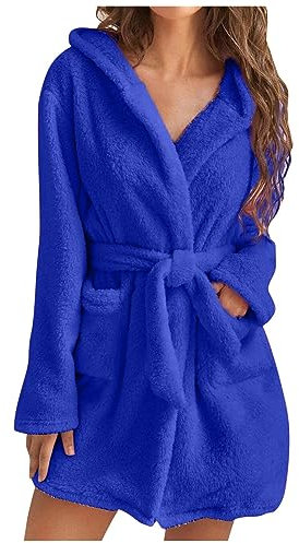 2024 Vestaglie Donna Corto Spugna Morbida Offerte Lampo del Giorno Accappatoio Con Tasche E Cintura Accappatoio Tinta Unita Leggero Scollo A V Vestaglia Donna Invernale In Pile Vestaglie Regalo Natale