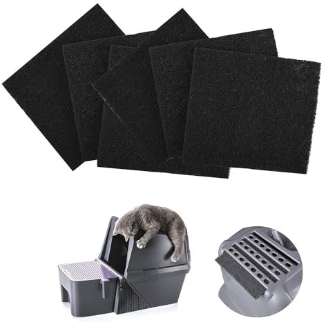 6PCS Carbon Filter for Cat Litter Tray Black as Cat Litter Filter Replacement Cat Litter Box Filter Activated Carbon Filters Suitable for Hooded Cat Litter Boxes Odor Control and Air Purification