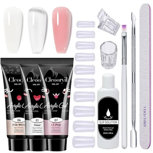 Polygel Nail Kit, 10PCS Pink White Clear Builder Gel Nail Kit, French Manicure Nail Extension Kit with Slip Solution Nail Brush Nail Tool Set, Poly Gel Nail Kit Nail Art Kit Gift Set for Women