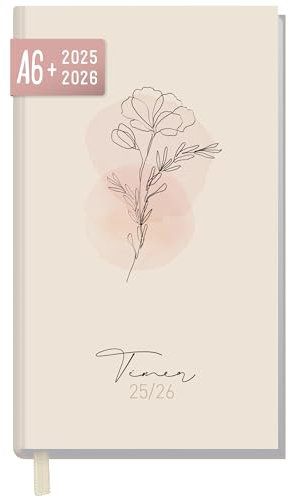Häfft-Timer A6 Slim 2025/2026 Dainty Flower Schüler-Kalender im Hosentaschenformat - Schüler-Planer, Schulplaner, Studienplaner/Semesterplaner für Oberstufe, Ausbildung oder Studium