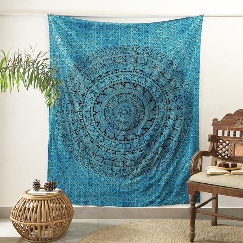 Popular Handicrafts Mandala-Hippie-Wandteppich, psychedelischer Elefant, Wandbehang, indische Maditation, , Bohemian, Hippie, Wohnheim, Raumdekoration, Tarqouise, 152,4 x 137,2 cm
