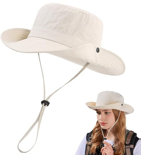 KEYRI Sonnenhüte für Frauen mit breiter Krempe UV Sonnenschutz Fischerhüte Faltbar Sommer Strandhut Outdoor Fischerhut mit Breite Krempe (DE/NL/SE/PL, Numerisch, 55, 59, Reis-Weiß)