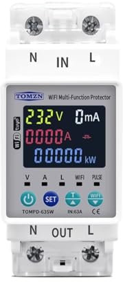 HFGDRH Electric Interruttore Differenziale Interruttore WiFi Smart Life 2P 63A 110V 220V Interruttore di misurazione Kwh Timer con Protezione da Tensione, Corrente e perdite(No WiFi TOMPD-63S)