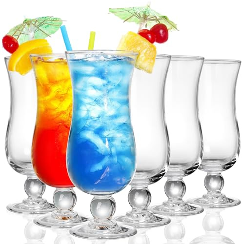 Yesland 6 Pack Hurricane Glass - 15 oz Pina Colada Cocktail Glasses Clear Tulip Drinking Cups for Drinking Cocktails, Tropical Drinks, Water Full-Bodied Beer, Juice