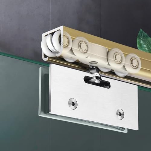 Binario per Porta Scorrevole Binario per Porta Scorrevole in Vetro Senza Telaio, Kit Binario per Porta a Scomparsa in Alluminio, Guida per Porta Scorrevole per Patio con Rulli in Acciaio, Ferramenta p