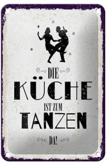 Ontrada Blechschild 12x18cm gewölbt Die Küche ist zum Tanzen da Deko Geschenk Schild