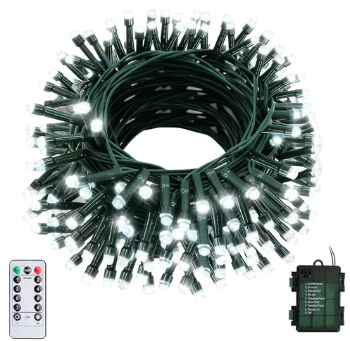 Wudyfei 1 Pack 20M Fairy Lights Battery Operated, Waterproof Christmas Tree Lights with Remote, 8 Modes Dimmable Indoor & Outdoor String Lights for Garden Wedding Xmas Décor(Cool White)