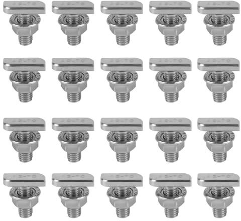 20 tornillos de cabeza de martillo m8 x 20 acero inoxidable A2-70 y 20 tuercas de brida M8 de acero inoxidable, tornillos en T de invernadero con tuercas dentadas de bloqueo para rieles de montaje