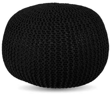 Relaxdays Pouf, Lavorato a Maglia, HxP: 33 x 46 cm, Imbottitura in polistirolo, Cuscino Rotondo