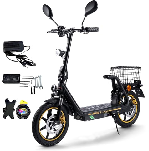 TWOFISH E Scooter mit Straßenzulassung, bis 30 km Reichweite, 48V 13Ah Lithium-Akku, Elektroroller Erwachsene mit LED Display und Heckträger, M5 Elite E (Schwarz-Gelb)