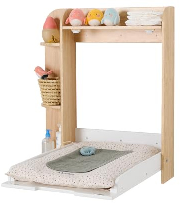 VERTBAUDET Wandwickeltisch mit Stauraum, klappbar für Babyzimmer natur