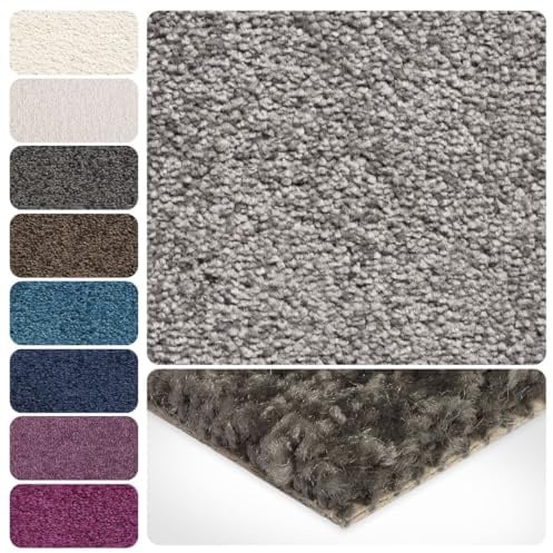 Teppichboden Meterware Auslegware Velours Hochflor | 4m 5m breit, hell-grau, 650x400cm