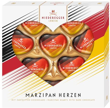 Niederegger | Marzipan Herzen | 1x 125g | Feines Marzipan, umhüllt von Zartbitter-Schokolade | Fußball-WM 2026