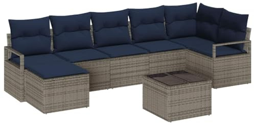 vidaXL Sofa Set mit Kissen 8 pcs Grau Poly Rattan, Garten und Terrasse, modulares Outdoor-Sofa-Set, strapazierfähige Rattanmöbel, witterungsbeständig, Flexible Sitzgelegenheit