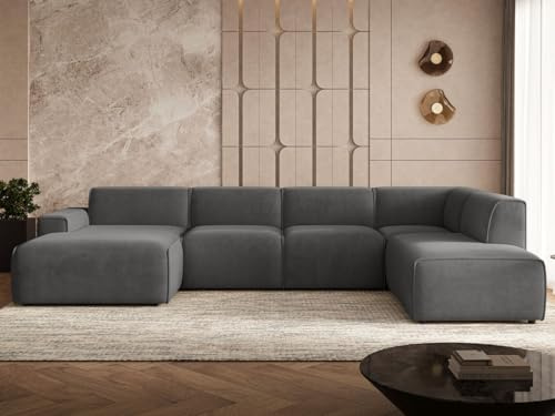 GRAINGOLD Belluno Sofa 378x220 cm, Sofa für Wohnzimmer, Cord-Stoff, 6-Sitzer Couch, Modernes Design (Dunkelgrau, Rechts)