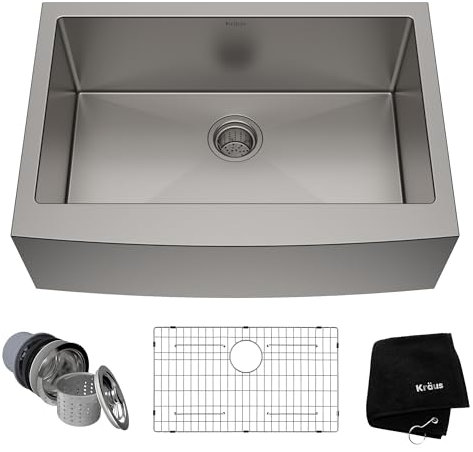 KRAUS Standart Pro 30-Inch Apron Front Farmhouse 16-Gauge Single Bowl Stainless Steel Kitchen Sink, KHF200-30