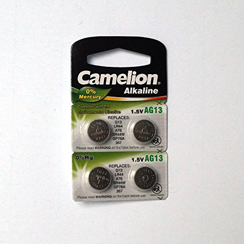 Arcas Batterie a bottone Alkaline AG13, 1,5 V, 11,6 x 5,4 mm, Confezione da 4 su blister LR44/A76