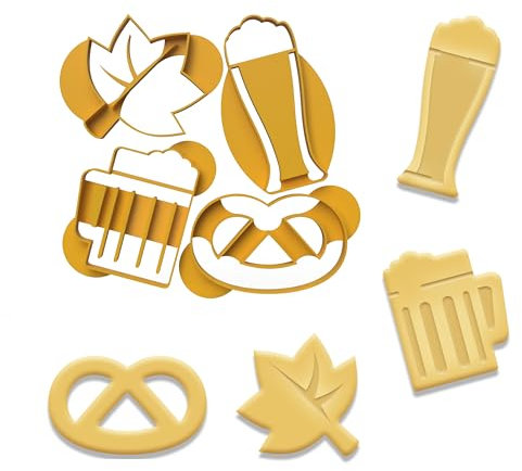 3DREAMS 4er Set Keksausstecher Oktoberfest - Herbst Ausstecher - Bier Hopfen Brezel Humpen inkl 2 Rezepte aus Bio Kunststoff Made in Germany