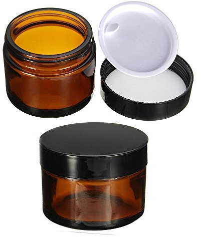 2 Stück 50 ml Cremedose Leer KingYH Amber Glas Flasche Leere Nachfüllbare Behälter Braunen Glasbehälter mit Deckel und Liner Transparent Tiegel für Kosmetik Cremes Lotionen ätherische Öle Pulver