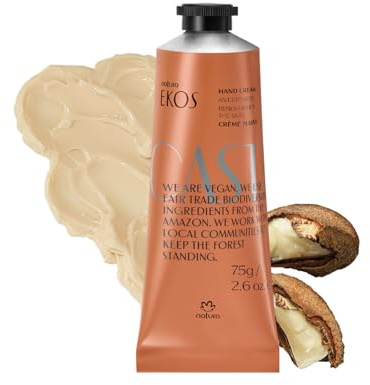 NATURA - Crème Mains Ekos Castanha - Nutrition & Hydratation Intense - Pour Mains Sèches, Abîmées, Craquelées - Absorption Rapide - 100% Vegan - Cruelty Free - Tube de 75 g