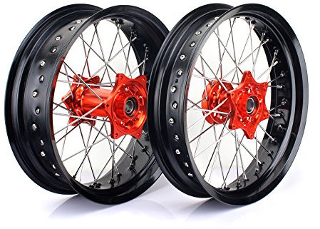 TARAZON 17 x 3,5''+17 x5,0'' Supermoto Felgensatz Radsatz Schwarz Felgen Orange Naben für EXC SX-F 125 250 300 450 525 530