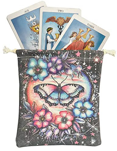 5 Pcs Tarot Taschen & Beutel, Tarot Knochentasche 5,12 x 7,09 Zoll mit Schmetterling Print - Softcover Canvas Tarot Schmuck Halter mit Kordel, Card Samtbeutel