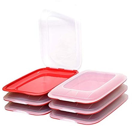 Design 6X Aufschnittboxen/Frischhalteboxen/Frischhaltedose stapelbar in der Farbe Rot geeignet für Aufschnitt wie Wurst und Käse und vieles mehr in der Größe 25x17x3.3cm