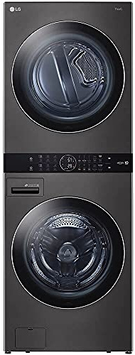 LG WashTower Stacked Smart Laundry Center 4.5 Cu.Ft. Front Load Washer & 7.4 Cu.Ft. Electric Dryer in Black Steel w/Steam WKEX200HBA