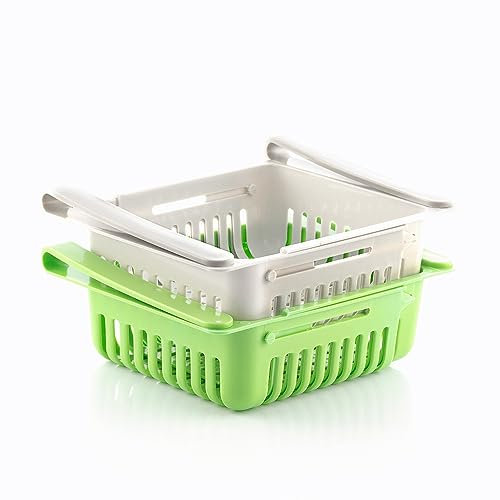 InnovaGoods - Tiroirs Réglables pour Réfrigérateur Friwer, Optimisation Espace, Installation Facile, Lavable, Orifices de Ventilation, Polyvalent, Vert/Blanc, 20-28cm, Polypropylène