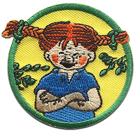 Pippi Langstrumpf © rund - Aufnäher, Bügelbild, Aufbügler, Applikationen, Patches, Flicken, zum aufbügeln, Größe: 6 x 5,5 cm