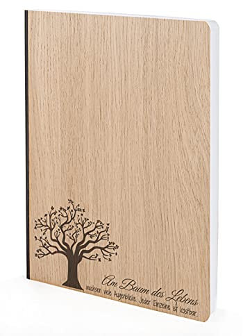 Notizbuch mit Holz Cover in A5 - BAUM DES LEBENS - Echtholz Notebook zum Reinschreiben Holzeinband 192 blanko Seiten 90g, Holzart:Eiche