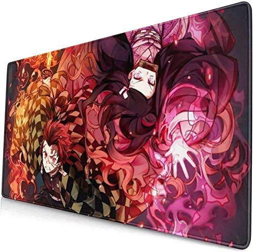 WORKSDUO Demon Slayer Mauspad Erweitertes Gaming mit genähten Kanten, Mehrzweck Japan Anime Mousepad Schreibtischunterlage für Gamer Office Home (40x90cm)