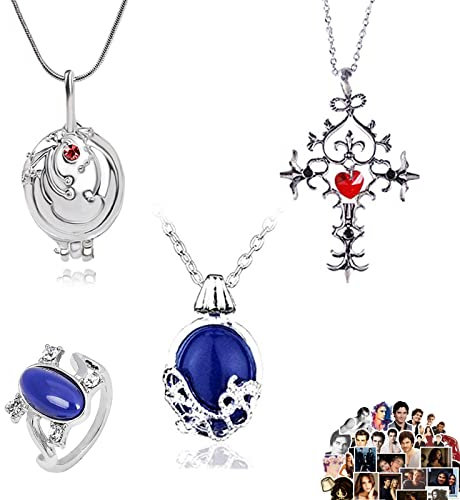 Zaky The Vampire Halskette Aufkleber Set Elena Diaries Saphirkristall Daylight Ringe Vampir Katherine Anhänger Halskette für Fans Cosplay Schmuck 34 Stück