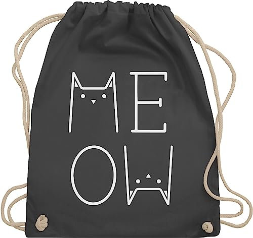 Shirtracer Turnbeutel Rucksack - Katzenbesitzer Geschenk Katze - MEOW weiß - Unisize - Dunkelgrau - katzen-tasche cat lover stoffrucksack mit katzenmotiv katzen stoffbeutel katzenmotive beutel cats