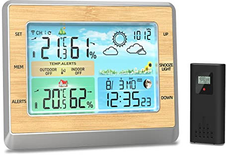 Kavolet Station météo sans Fil, Thermomètre intérieur extérieur, Écran LED Couleur 6 Pouces, Moniteur d'humidité de la température avec Pression barométrique, Barre de Confort de Phase de Lune