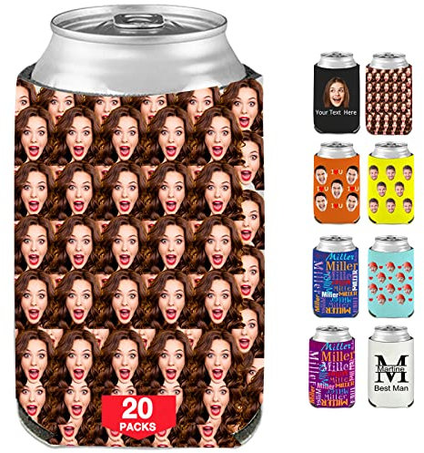 Manchons de refroidisseur de canette de bière personnalisés avec photo de visage drôle Porte-bouteille de boisson en vrac personnalisé pour anniversaire de fête d'anniversaire