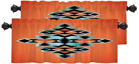 BaoNews Navajo Aztec Geometric Kitchen Valances for Windows,Native American Indian Tribal Blackout Valances Curtains Multilayer Polyester Drapes for Kitchen Bedroom 2 Pack 52X16 Inches