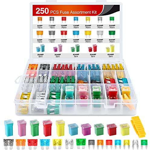 Nilight Blade Jcase Car Fuse Assortment Kit 5A 7.5A 10A 15A 20A 25A 30A Standard Mini Fuses 20A 30A 40A 50A 60A Low Tall STD Profile Fuses for Car Truck, 2 Years Warranty, 250PCS Fuses + Box fuses