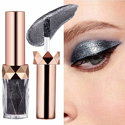 Glitzer Liquid Lidschatten,Glitzer Flüssig Lidschatten,Diamond Glitter Eyeliner Liquid,Waterproof Long-lasting Quick Drying Lidschatten Makeup Für Cosplay Party Makeup(Glänzendes Schwarz)