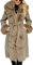 Giolshon Damen-Jacke mit Pelzfutter aus Wollmischung, Kapuze und Pelzkragen verdickter langer Trenchcoat mit Gürtel 244A Khaki XL