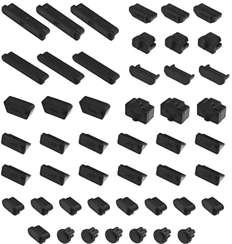 Be In Your Mind 48-teiliges USB-Port-Stecker-Abdeckungen-Set, Silikon, USB-Staubschutz, Ladeanschluss, Abdeckung, Set, elektronisches Zubehör für Handys, Laptops, Computer, Schwarz