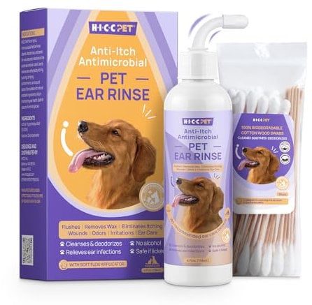 HICC PET Ear Cleaner for Dogs & Cats, Dog Ear Infection Treatment To Soothe Itchiness and Inflammation, Dog Ear Drops To Stop Wax Build Up, Head Shaking, Scratching Ear Odour, 4 Fl Oz