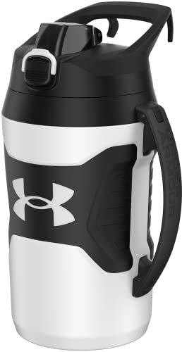 Under Armour 64oz Insulated Water Bottle with Handle, Foam Insulated & Leak Resistant, Sports Water Jug, Fence Hook, Dishwasher Safe, Black / Pitch Gray, for Baseball, Football & More