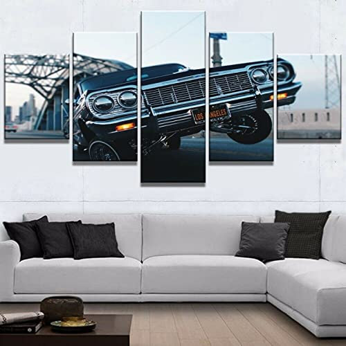 VEYEBZ 5 Stück Leinwandgemälde Wandkunst Lowrider Hop Auto HD Bild 5 Teiliges Leinwand Drucke 200×100cm Mit Rahmen Modulare Wandmalerei Abstraktes Poster Zimmer Dekoration Geschenk