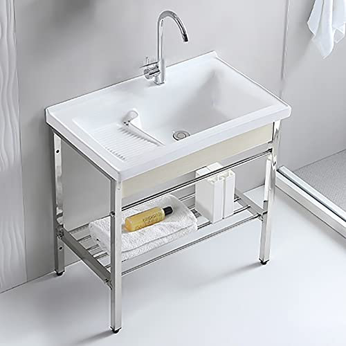 Fregadero Exterior Jardin Fregadero Individual Independiente con Grifo de Mangueras FríAs Y Calientes lavabo de cerámica Apto Para Restaurante LavanderíA Bar Casas de Alquiler ( Size : 61x50x82cm )