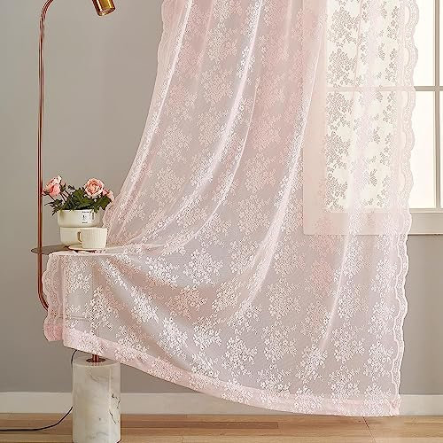 YJ YANJUN Tende in voile trasparente rosa chiaro, 229 cm, in pizzo vittoriano, per soggiorno, sala da pranzo, porte e terrazze, 132 x 229 cm (larghezza x lunghezza), colore: rosa chiaro