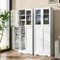 COSTWAY Armario Alto de Almacenamiento, Armario Despensa de Cocina con Dos Puertas de Vidrio Templado, Estantes de Puerta, Diseño Anticaídas, Armario Independiente para Comedor (Blanco)